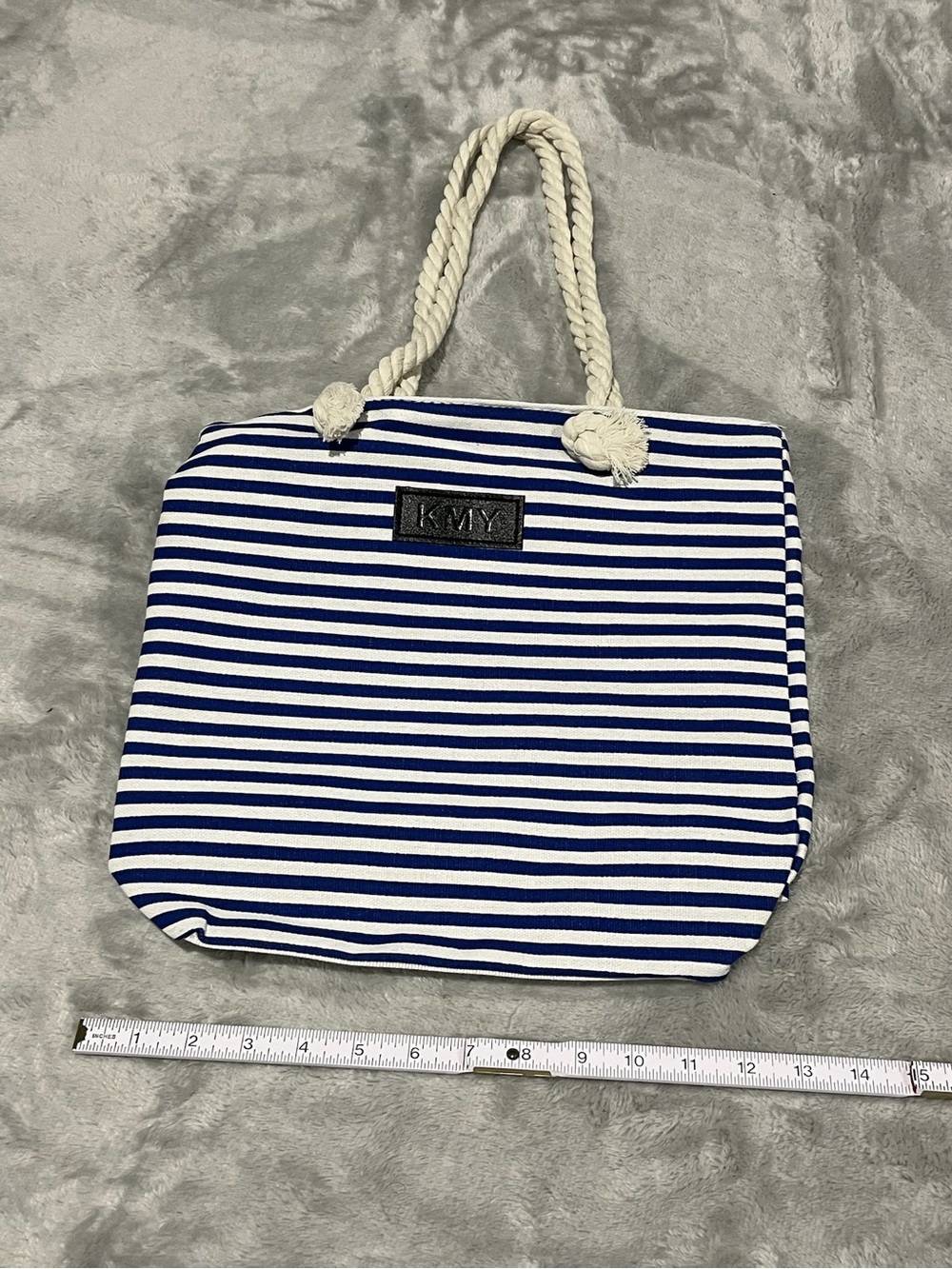Striped Blue & White Rope-Handle Tote Bag NWOT - Picture 4 of 9